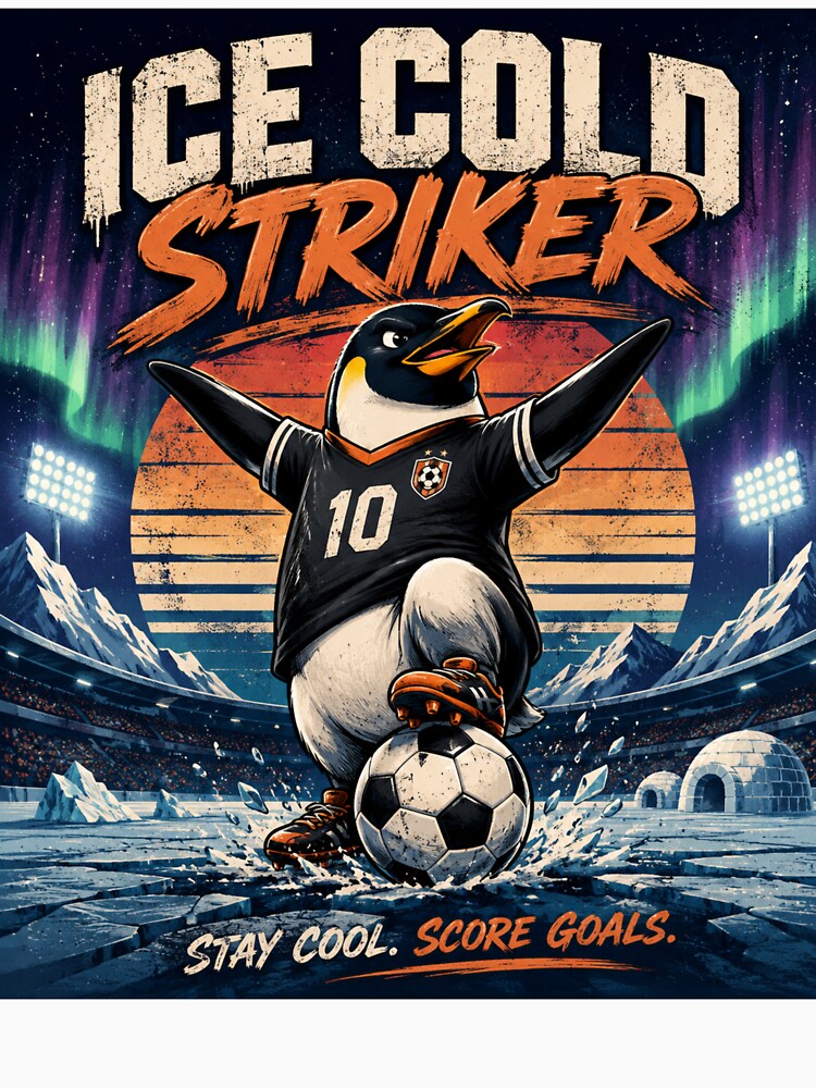 Funny Football Penguin T-Shirt | Ice Cold Striker Retro Sports Design | Soccer Lover Gift by MedRoh