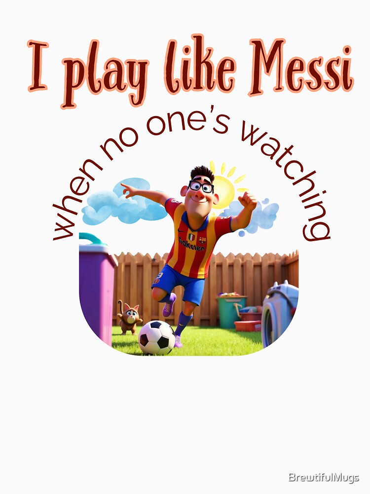 Funny Soccer Shirt & Mug – I Play Like Messi When No One’s Watching by BrewtifulMugs