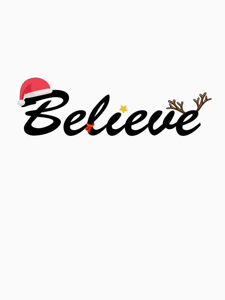 Believe Christmas T-Shirt Casual Short Sleeve Funny Letter Print Tee Tops by Smala