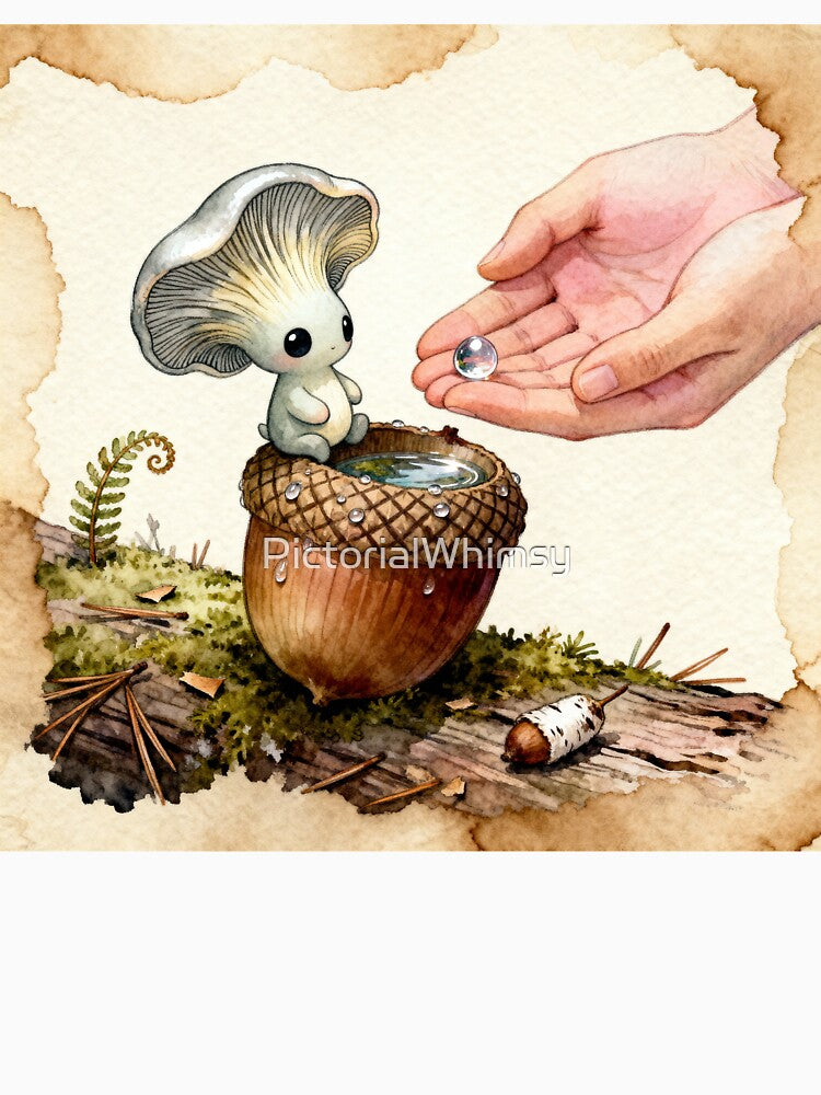 Mushroom Folk Dewdrop - Cottagecore Forest Art by PictorialWhimsy