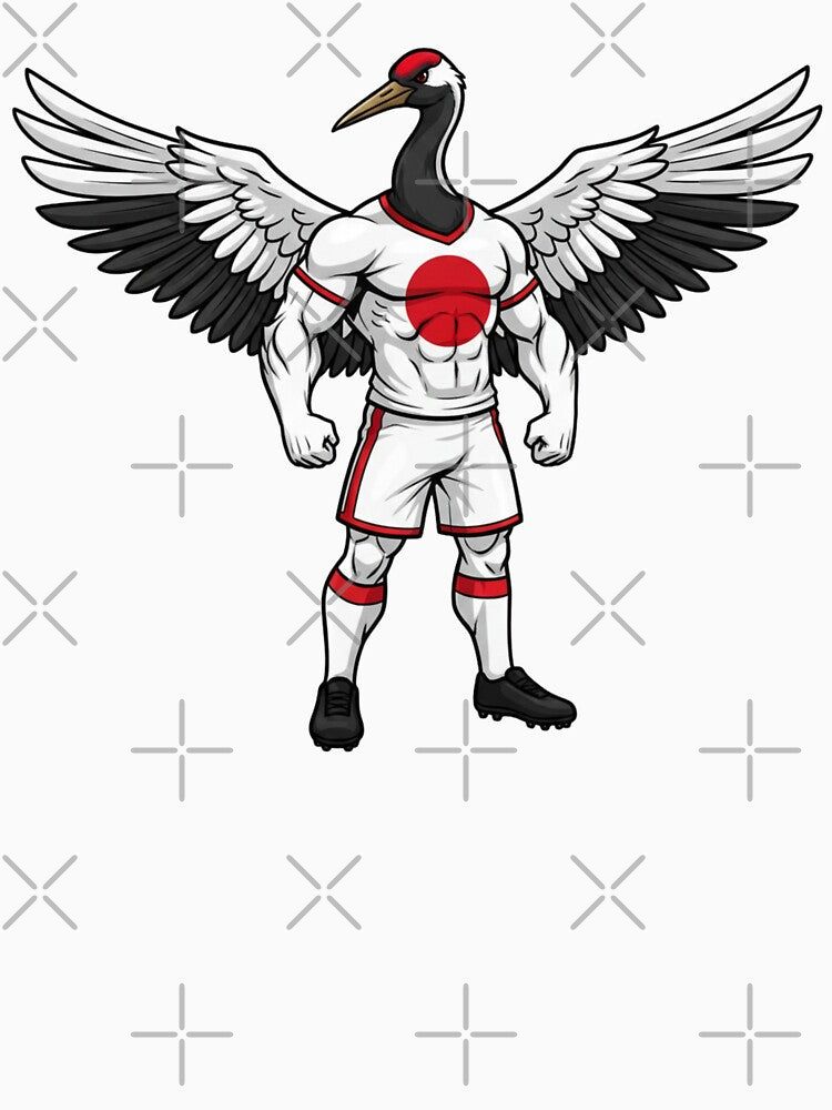 Elegant Japanese Red-Crowned Crane Football Mascot 2026 by ArtByKatti