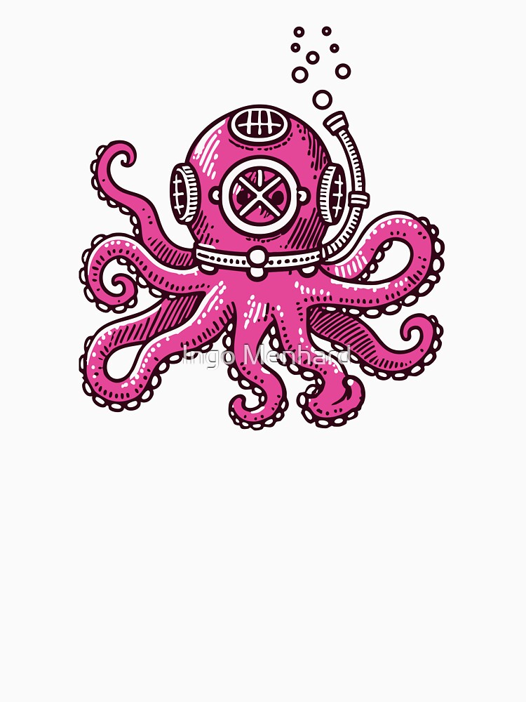 Pink octopus with diving helmet by Ingo Menhard