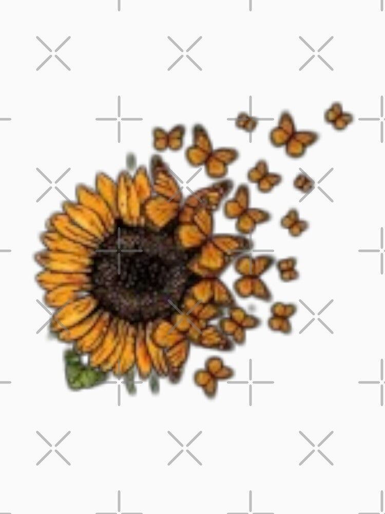 Sunflower Butterfly Print Crew Neck T-shirt, Women's Clothing by Do-It-Over