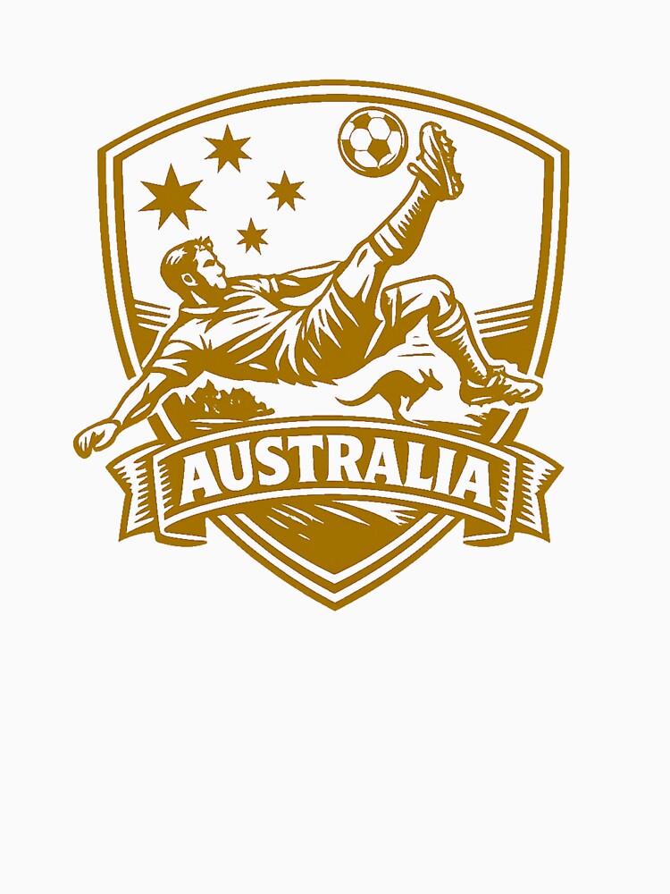Australia Soccer Crest Shirt – Gold Football Bicycle Kick Design with Kangaroo & Southern Stars by JonelCrafts
