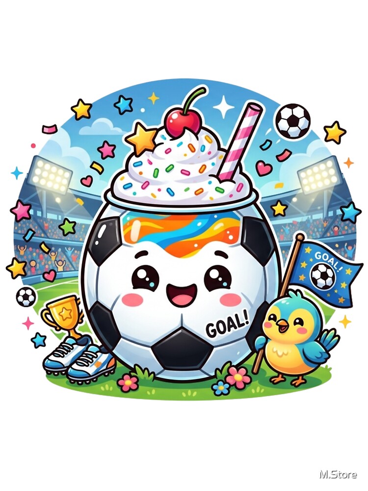 Cute Soccer Ball Milkshake Mascot - Kawaii Football Goal Celebration by M.Store
