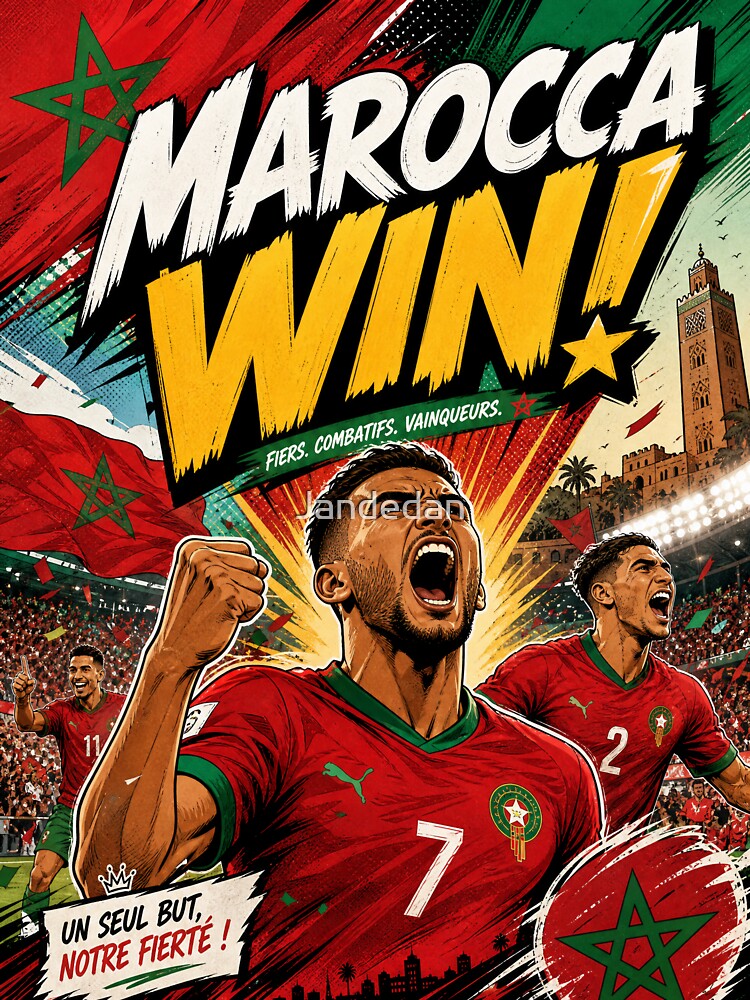 Marocca Win! Soccer Celebration Graphic Novel Style | Bold Football Fan Design by Jandedan