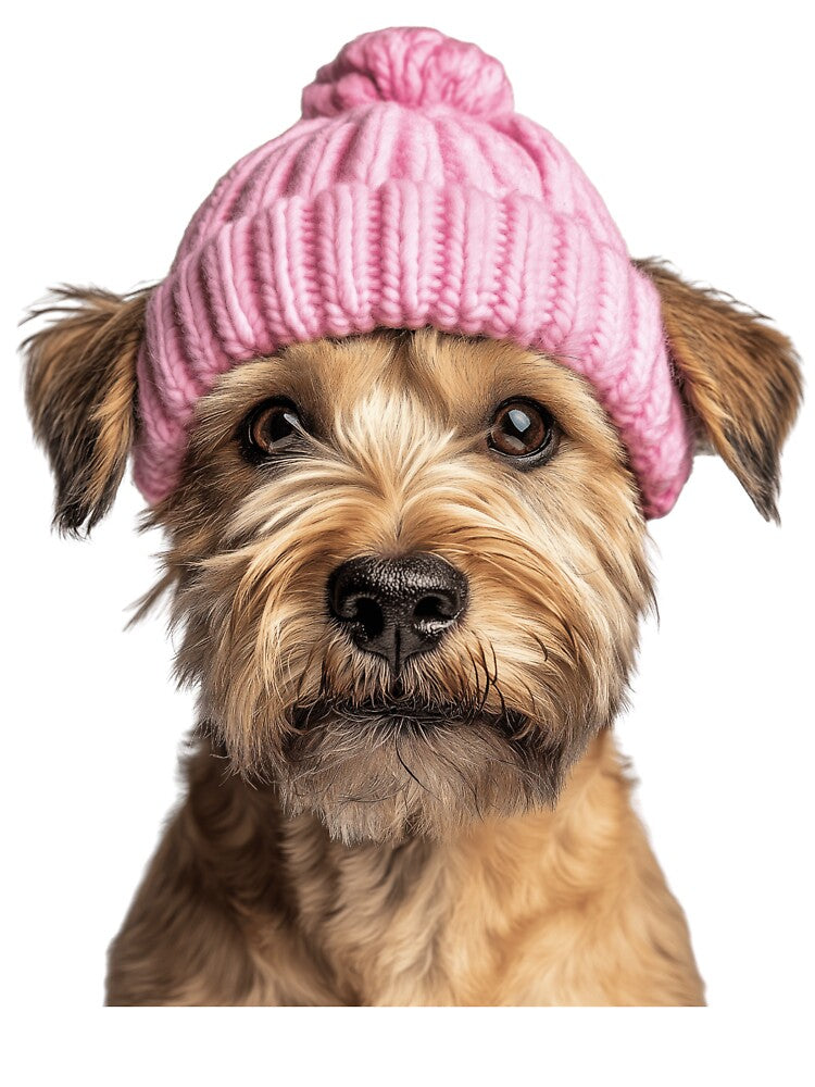 Cozy Soft-coated Wheaten Terrier dog Wearing Pink Winter Hat Trendy Animal Fashion Artwork by LazyOwlStore