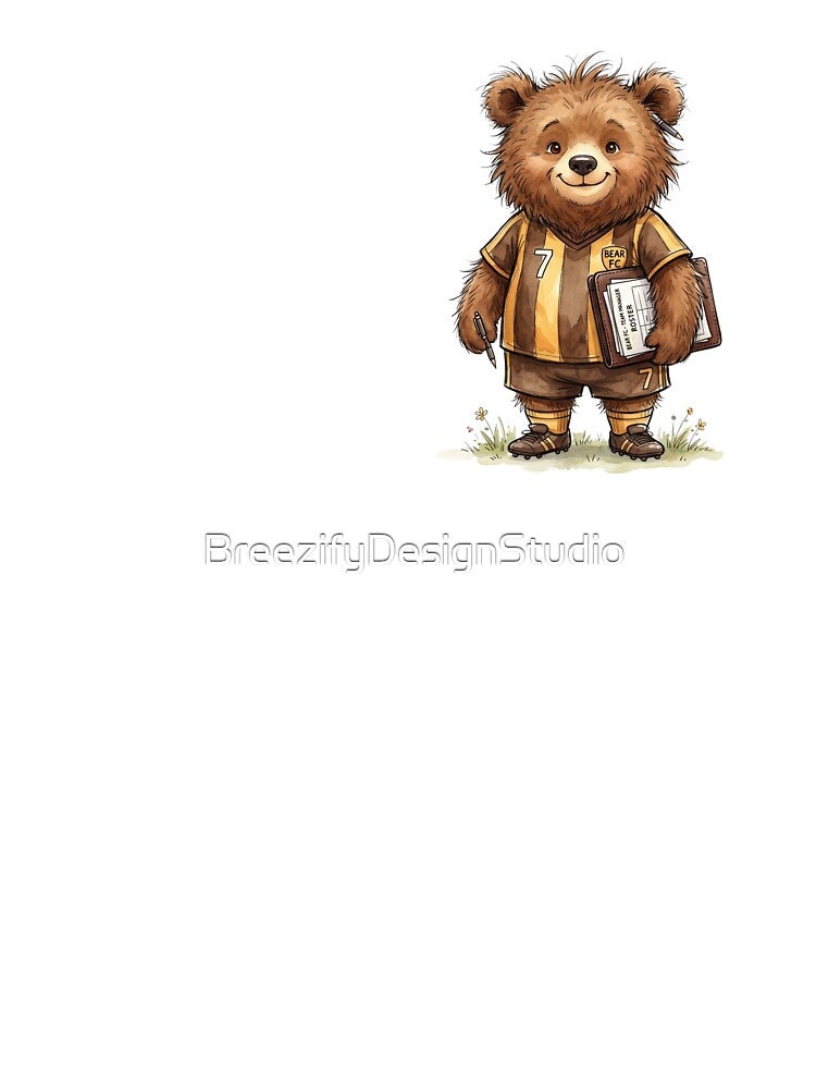Cute Watercolor Bear Soccer Team Manager with Roster Clipboard by BreezifyDesignStudio