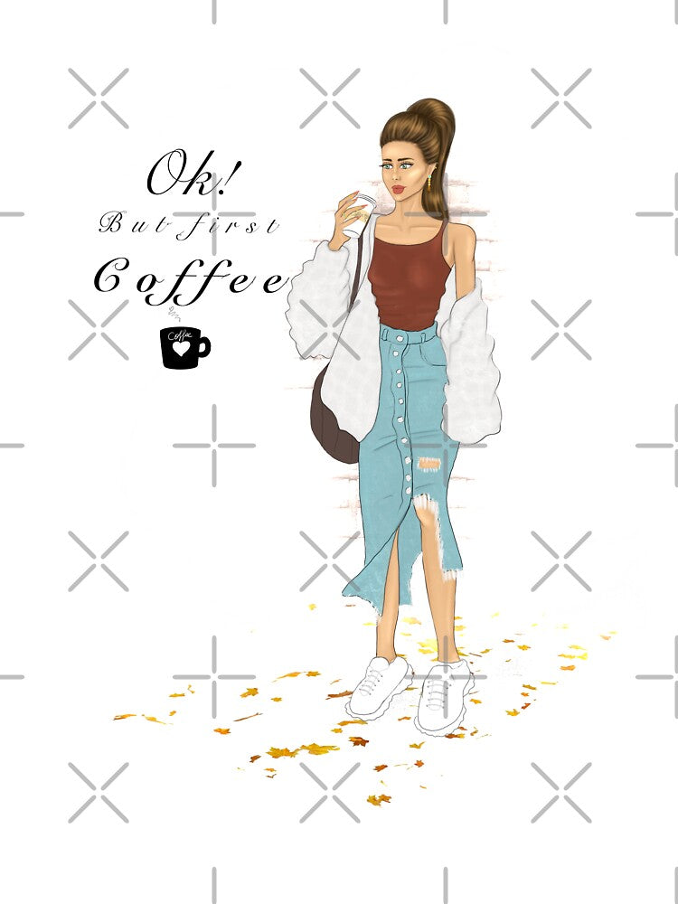 Autumn fashion girl coffee first illustration by Imanitasong
