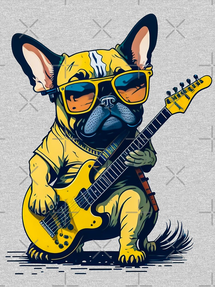 French Bulldog Dog playing electric guitar & wearing a sun glass by A7med-Design
