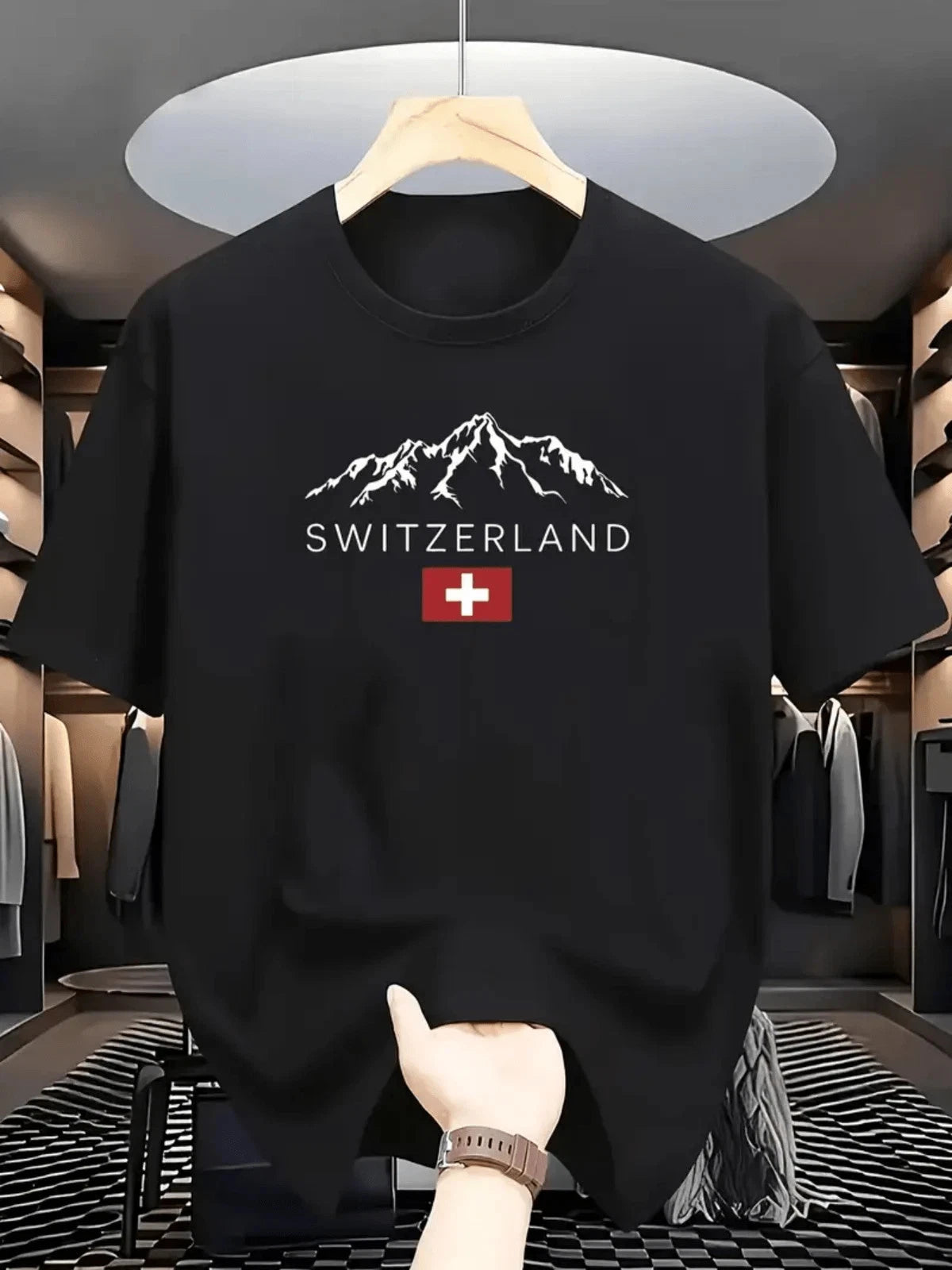 Switzerland Alps Mountain Graphic T-Shirt Swiss Flag Travel Adventure Tee