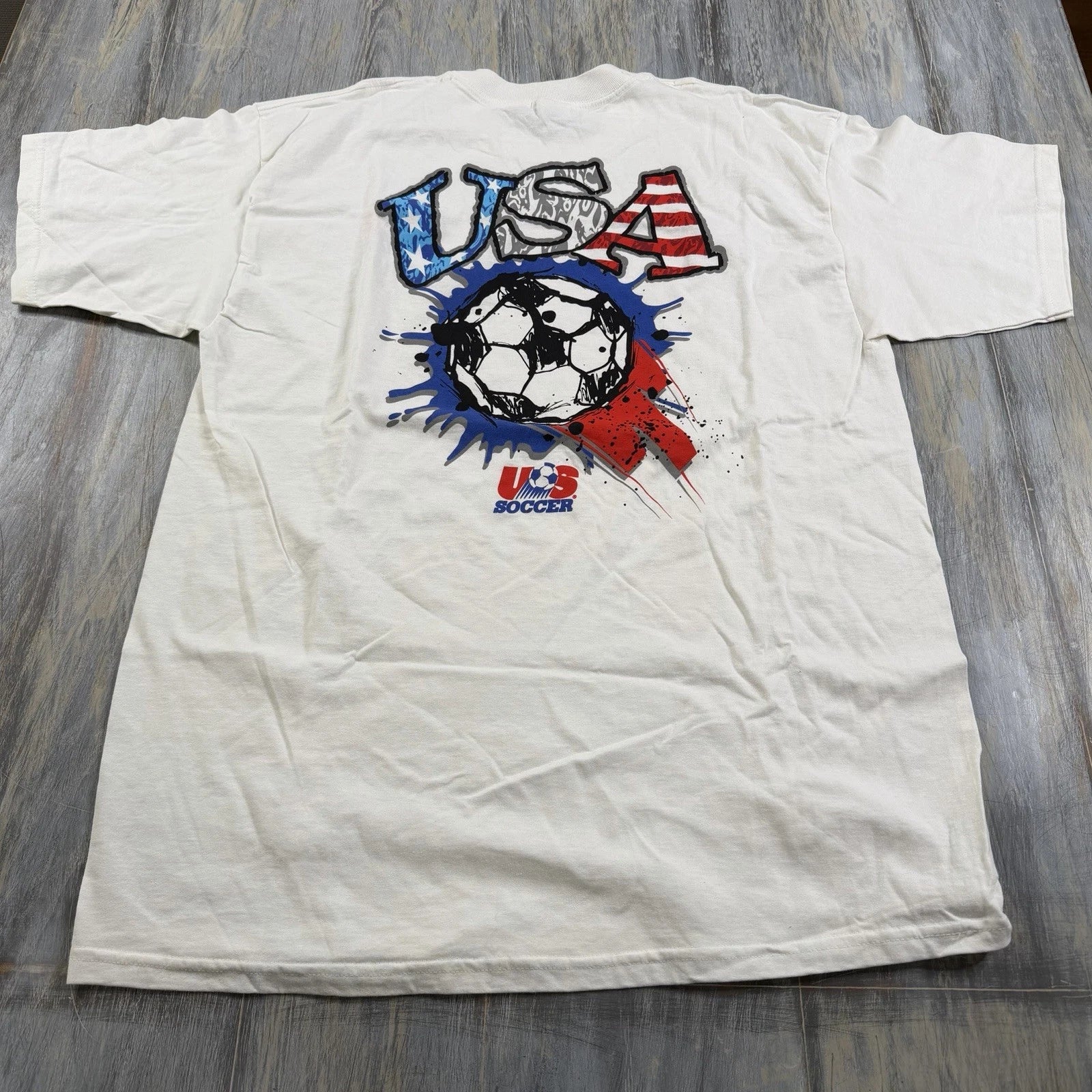 Vintage USA Soccer Shirt Mens Size XL White Blue Red Soccer T-Shirt World Cup