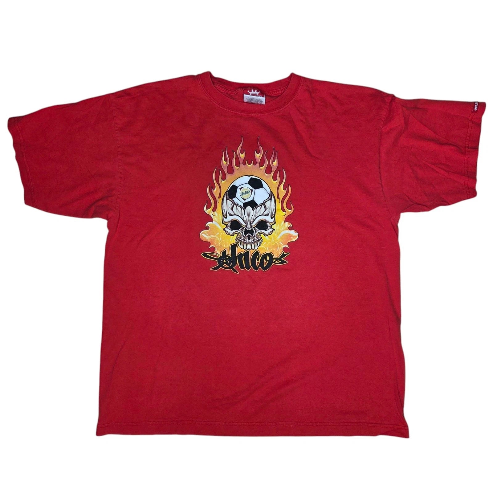 JNCO Jeans x LA Galaxy T Shirt Vintage 90s Red XXL Skull Flames Soccer USA 2XL