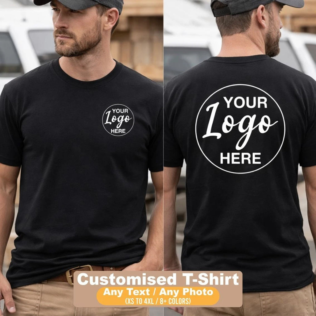 Customised Photo and Text T-Shirt, Custom Left chest & Back t shirt, Custom Tee