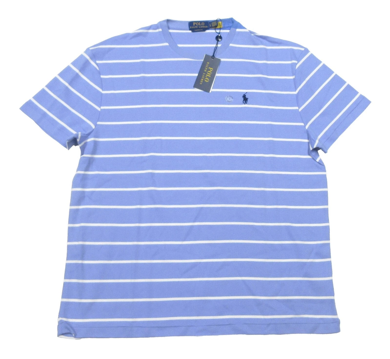 Polo Ralph Lauren Men's Blue/White Striped Classic Fit Crew-Neck T-Shirt
