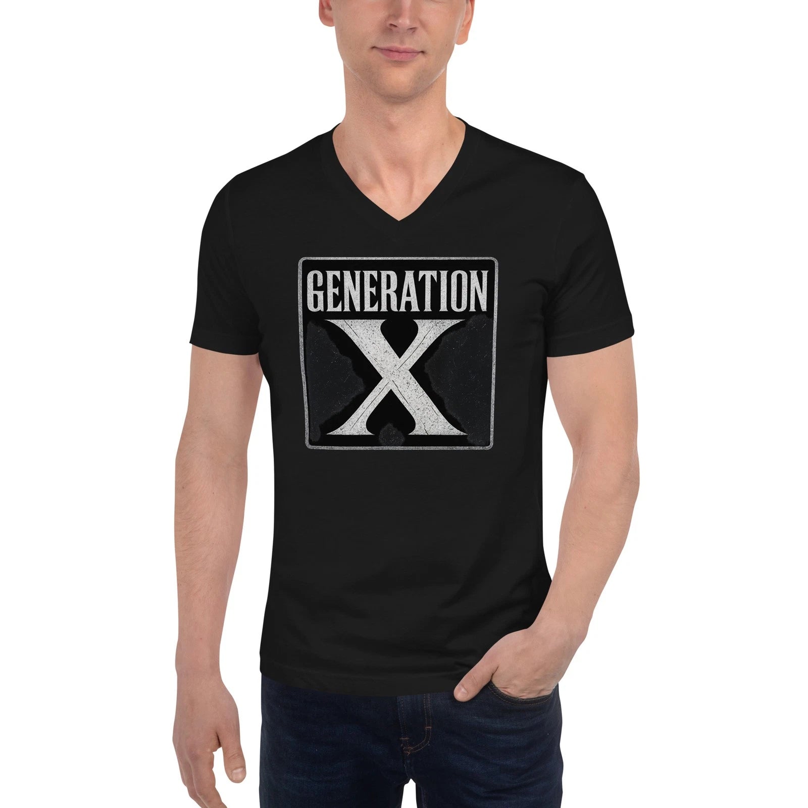 Gen X Retro V-Neck T-Shirt 90s Alt Aesthetic Streetwear Horrorcore