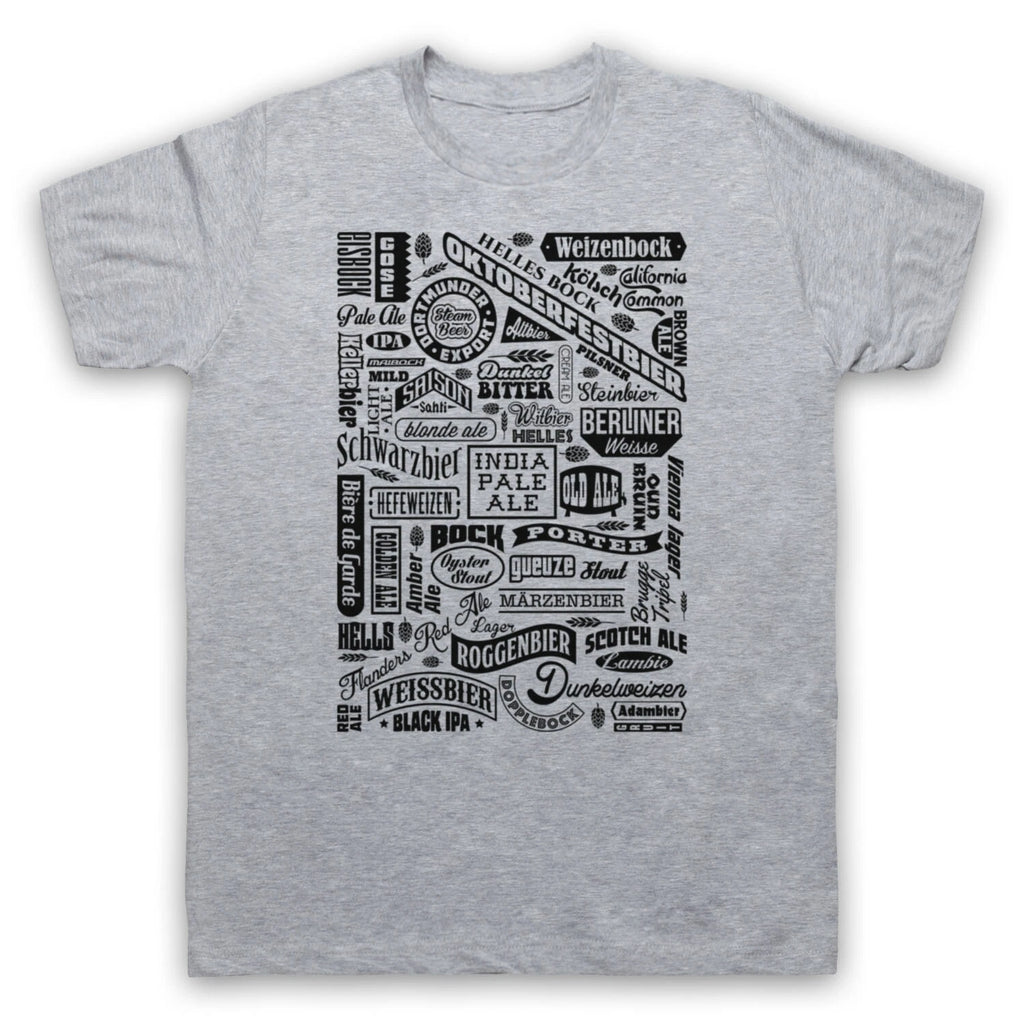 CRAFT BEER TYPES DRINK LOVER TYPOGRAPHY REAL ALE CAMRA MENS & WOMENS T-SHIRT