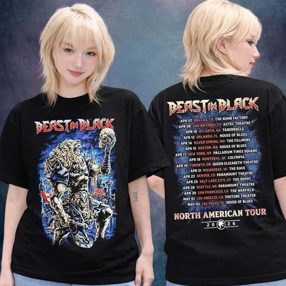 Beast In Black Merch North American Tour 2026 City Dates Two Sided T-Shirt
