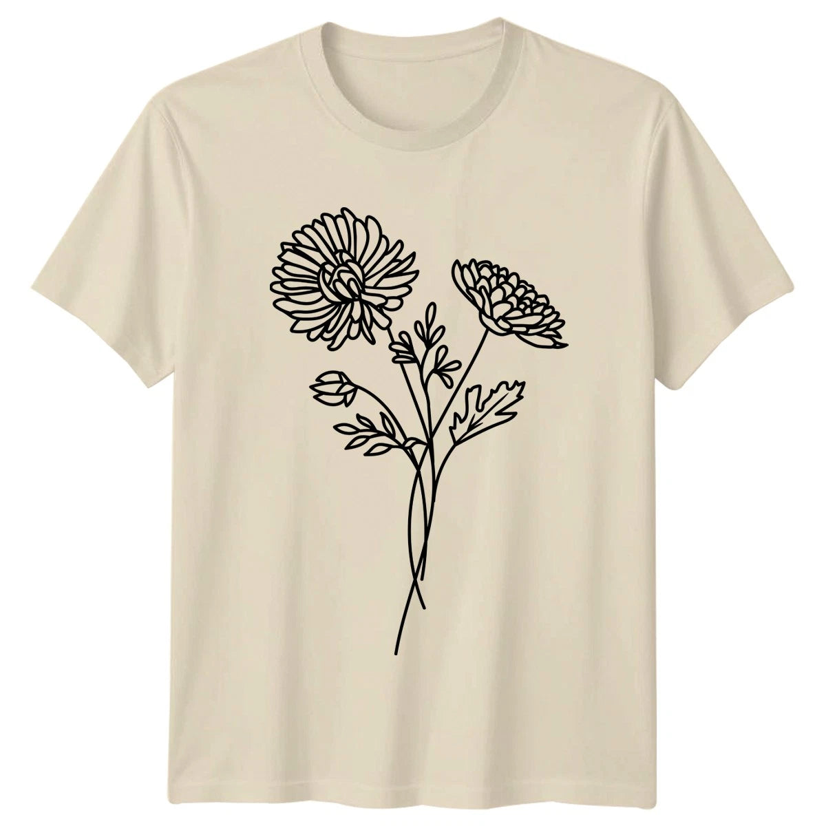 Minimalist Chrysanthemum Flower Bouquet T-Shirt Floral Line Art Birthday Gift