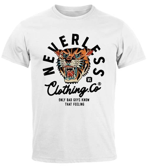 Mens T-Shirt Tiger Print Motif Font Retro Vintage Clothing Style Fashion