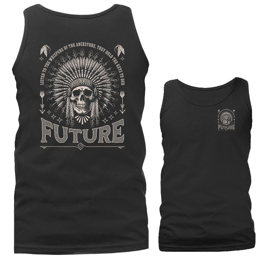 Vintage Native American Indian Skull with Feathers Tank Top