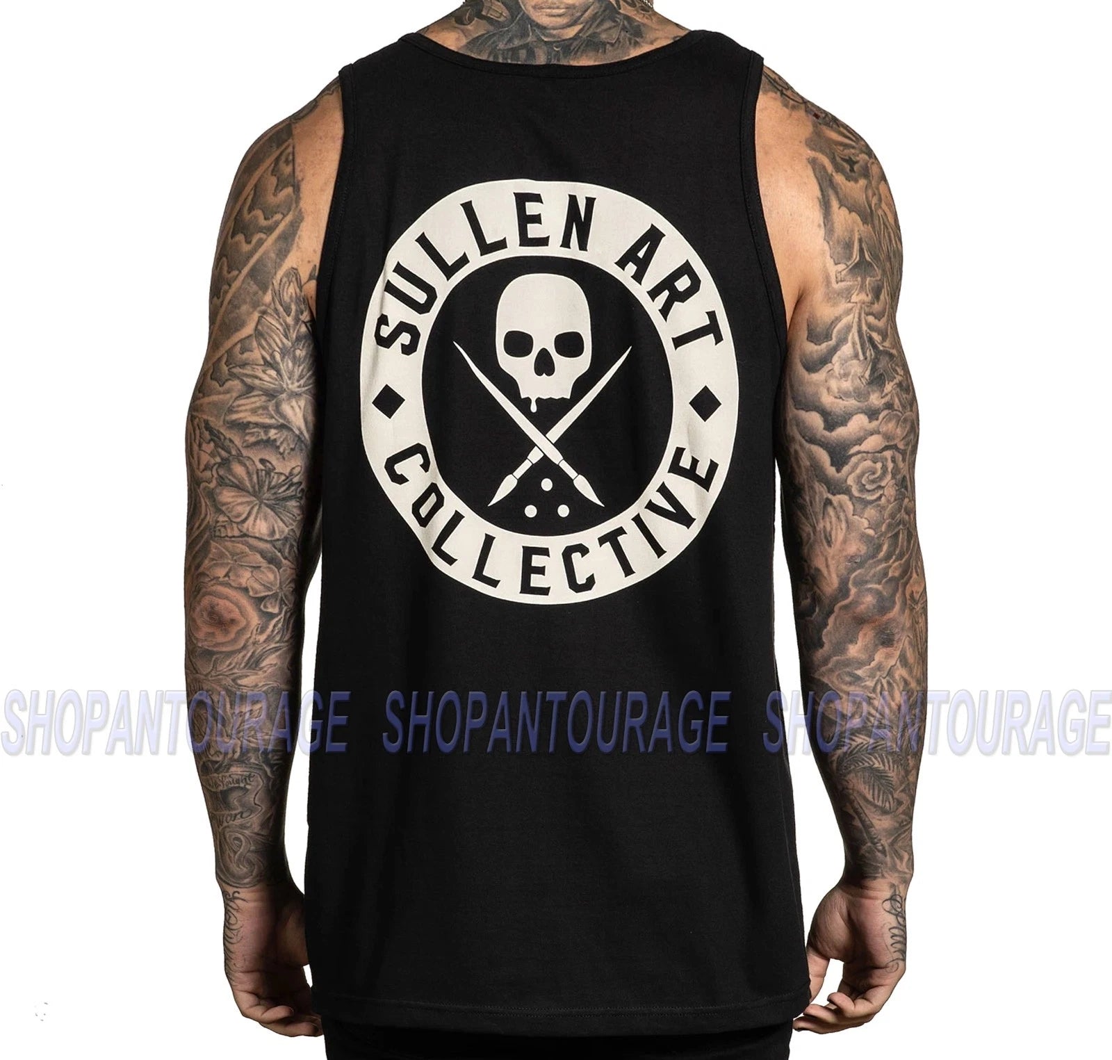 Sullen Summer SCM3216 Black Standard Fit Tattoo Skull Tank Top For Men
