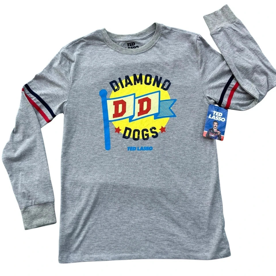 Ted Lasso Shirt Gray Long Sleeve Crew Neck Diamond Dogs Soccer Size XL S232