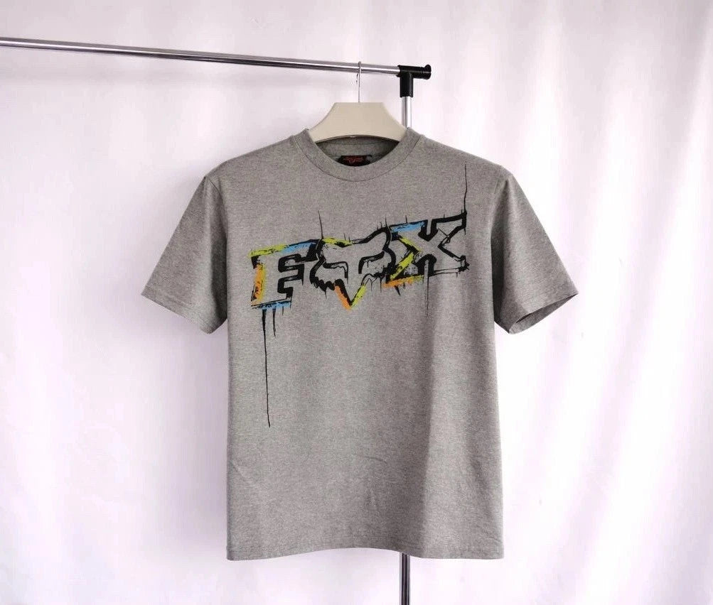 Y2K Fox Racing Graphic Tee Gray Motocross Streetwear Shirt Size M