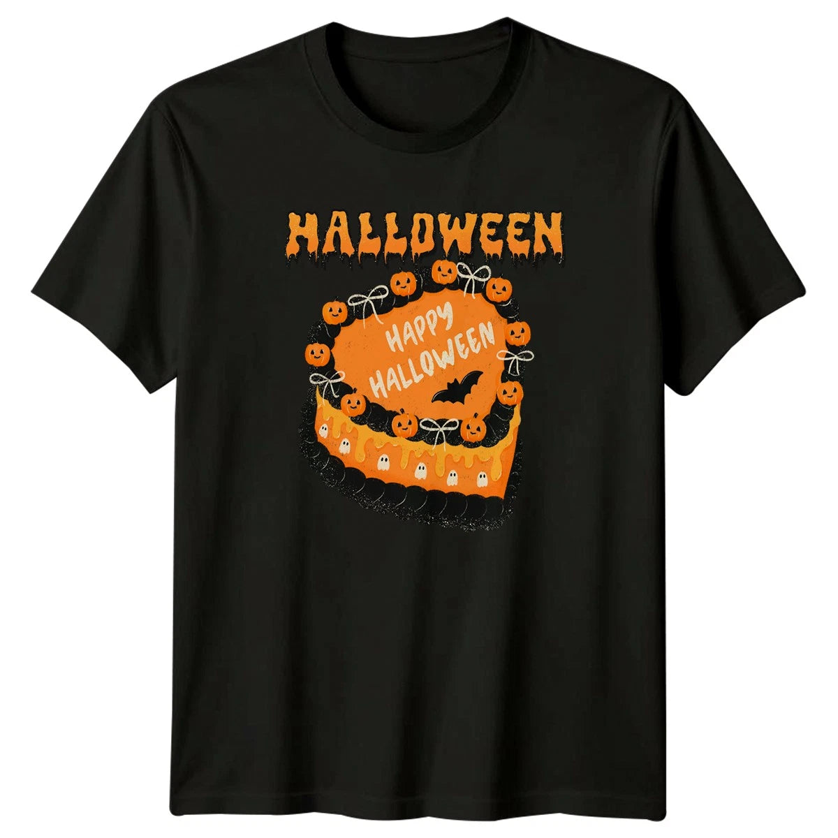 Happy Halloween Womens T-Shirt Retro Spooky Cake Halloween Gift For Her