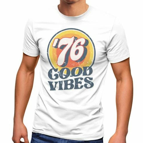 Mens T Shirt Summer Good Vibes 70s Retro Print Hippie Style Fashion