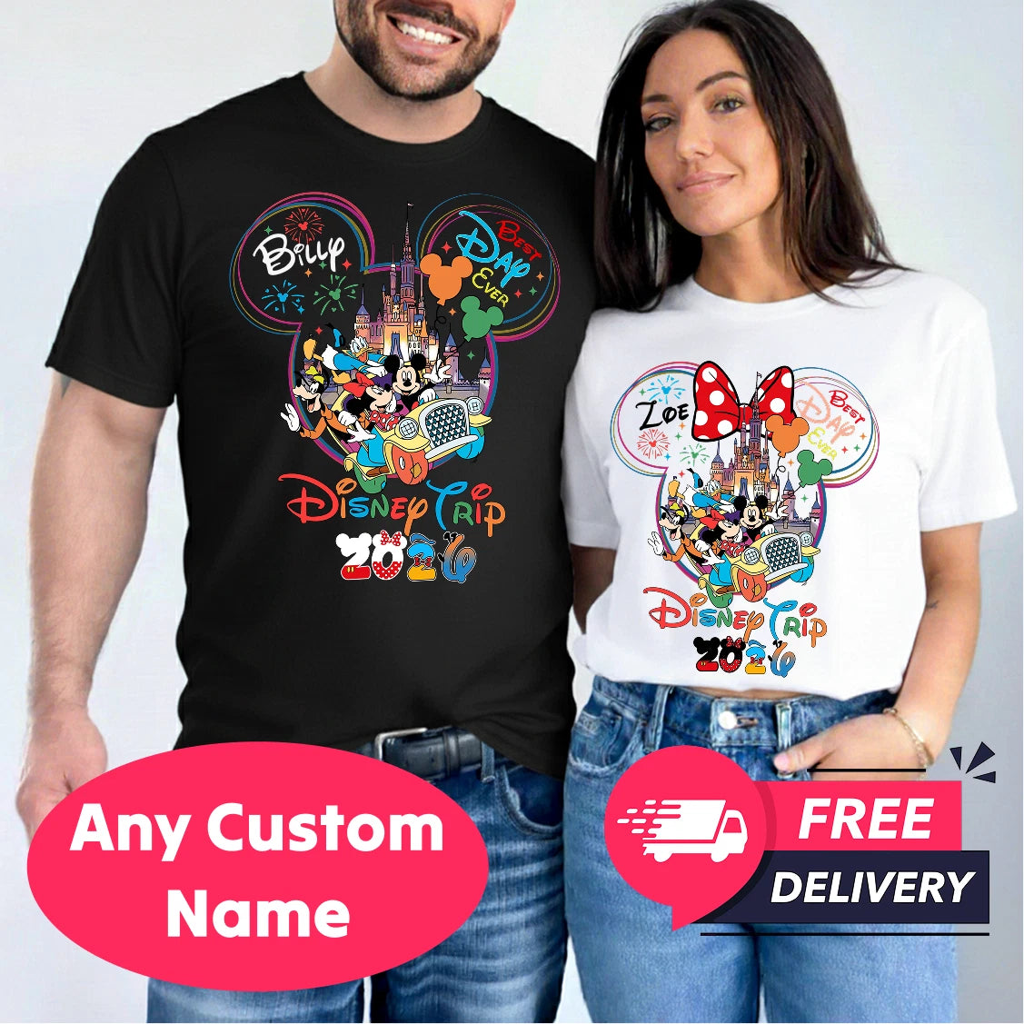Disney Trip 2026 Custom Name TShirt Matching Disneyland Paris Holiday Unisex Tee