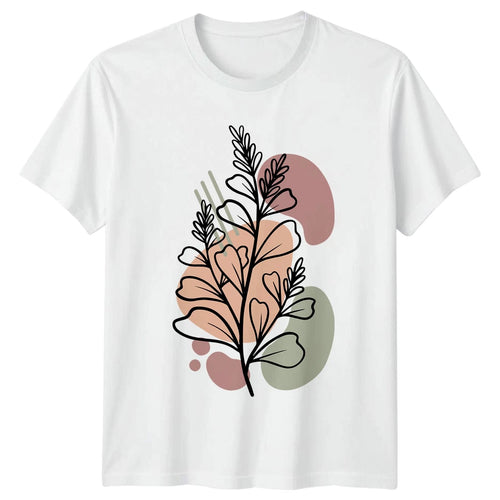 Abstract Botanical Minimalist Line Art Womens T-Shirt Boho Aesthetic Nature