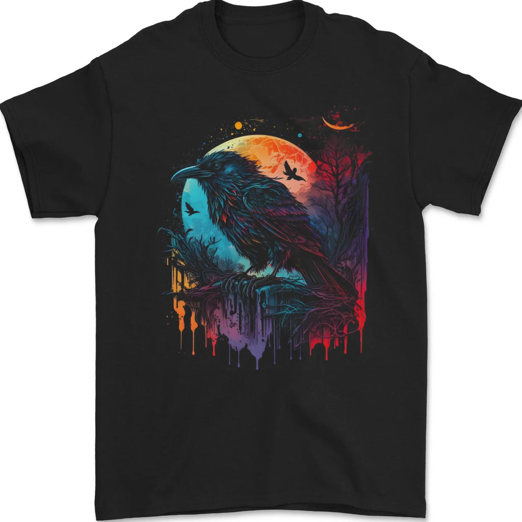 A Crow With a Fantasy Moon Mens T-Shirt 100% Cotton
