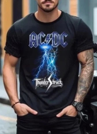 ACDC shirt thunderstruck, gift for classic rock lovers, hot. black