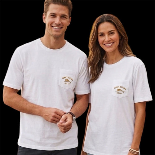 $48 TOMMY BAHAMA Embroidered Logo WHITE Relaxed Fit Short Sleeve Pocket T-shirt