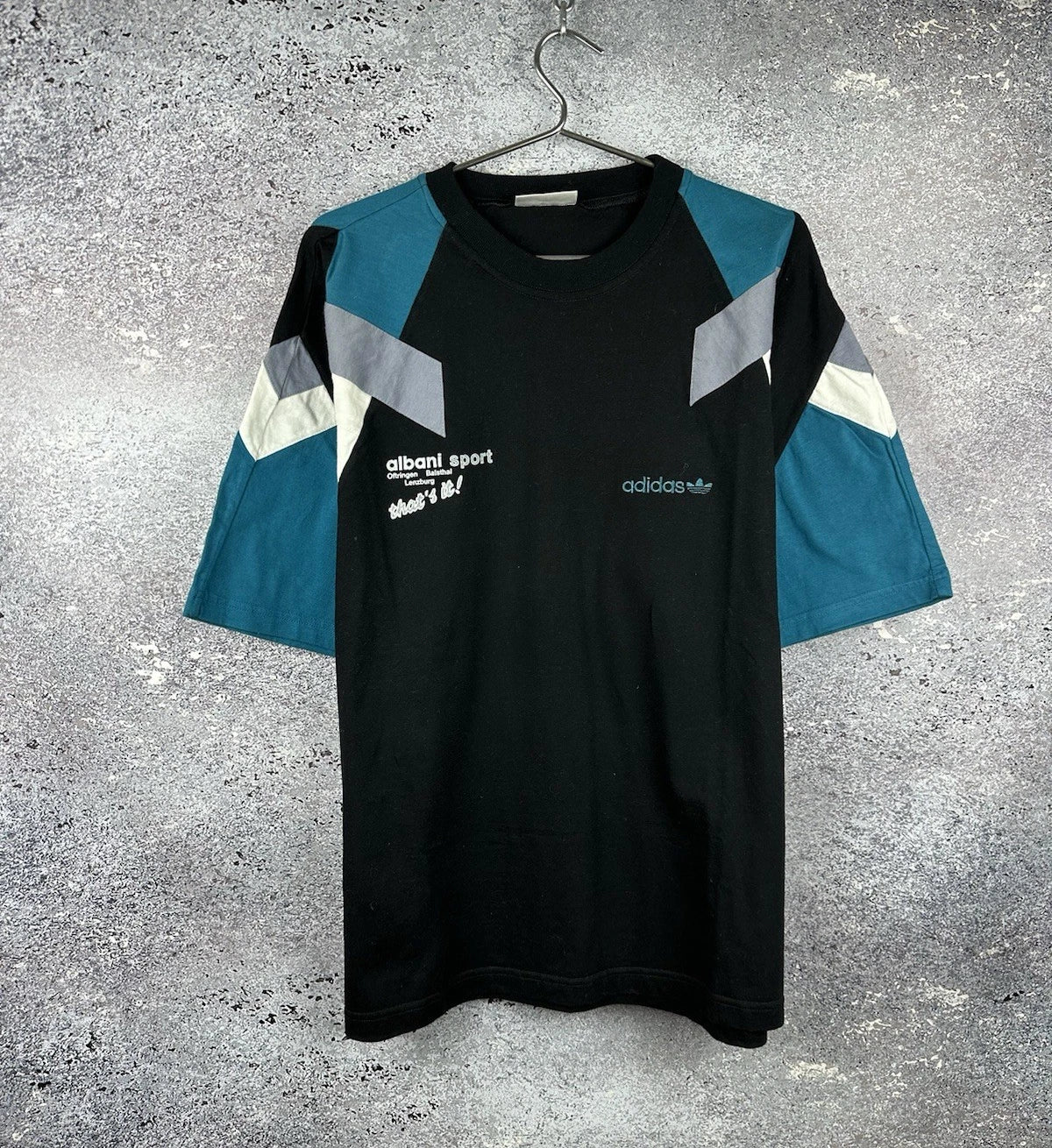 Vintage 80s Adidas FC Niederlenz T Shirt Mens Black Soccer Football Jersey L