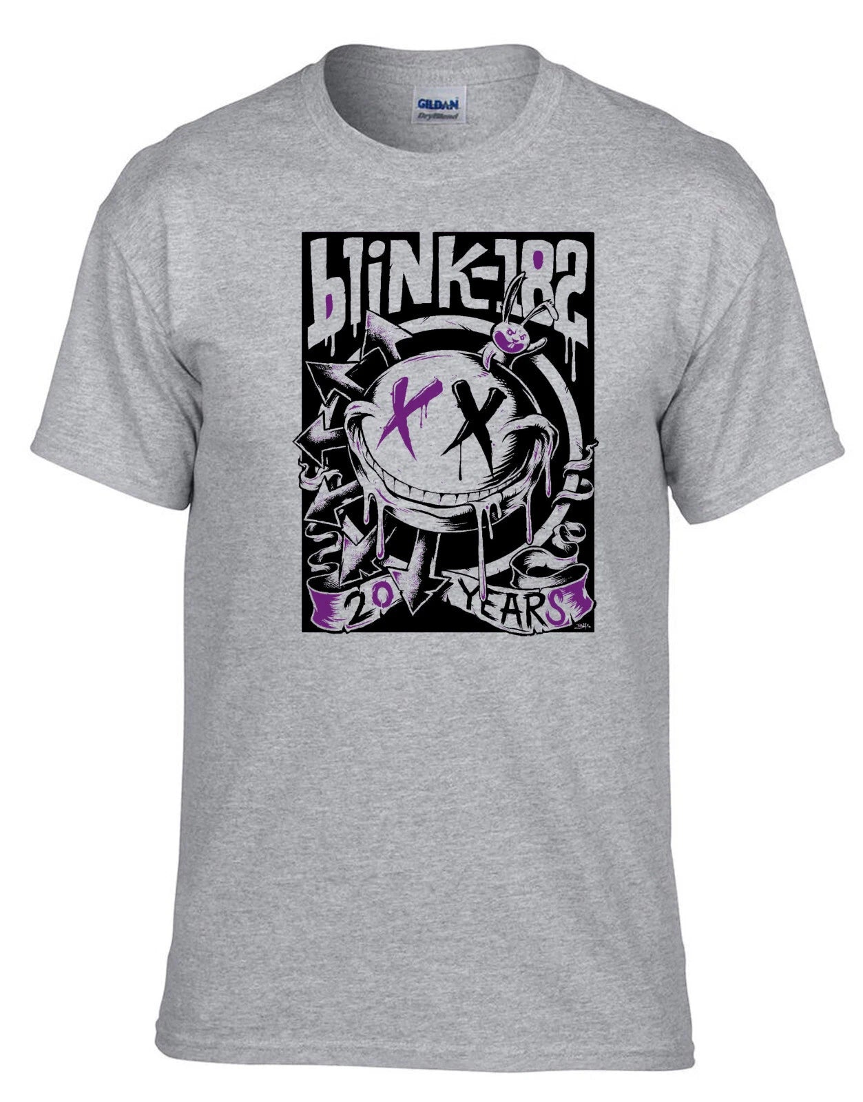 Blink 182 - BIG SMILE Punk Rules Rock Music Grey T-Shirt -132_Grey