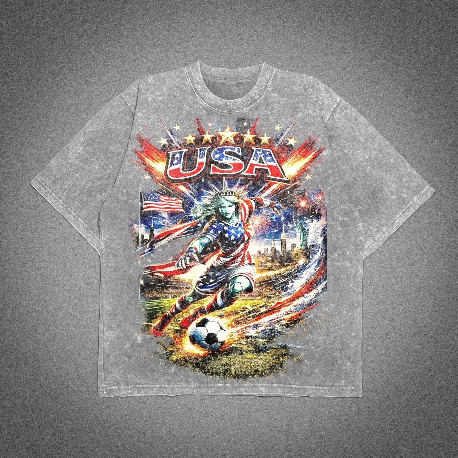USA World Cup 2026 Skull Washed T-Shirt Liberty Graphic Soccer Tee Streetwear