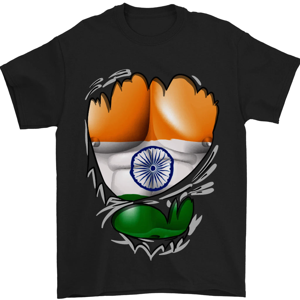Gym The Indian Flag Ripped Muscles India Mens T-Shirt 100% Cotton