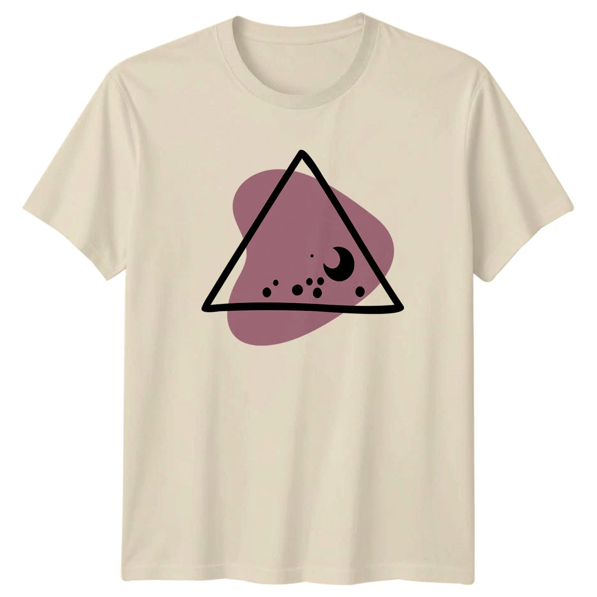 Minimalist Moon Stars Triangle Design T-Shirt Bohemian Style Celestial Art