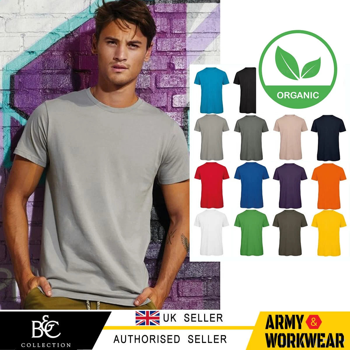 B&C Organic Cotton Mens T-shirt Inspire Luxury Short Sleeve Ringspun Plain Fit