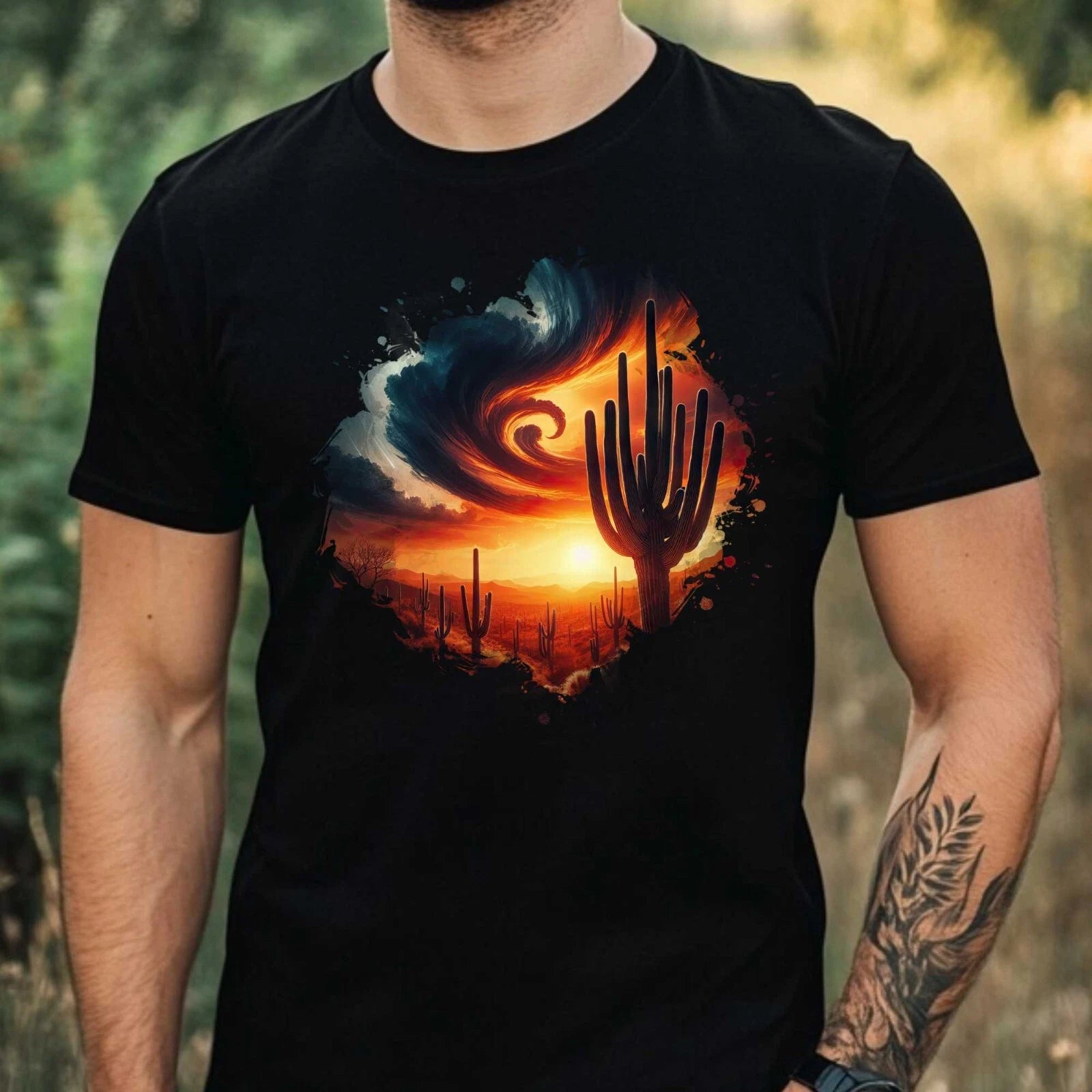 Mens Desert Sunset Motif Cotton T-Shirt Size XS to 5XL