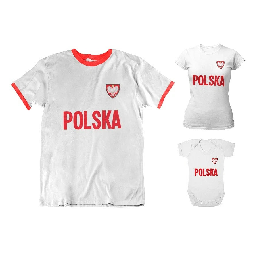 Adult or Kids POLAND Country Badge Football TShirt 2024 Polish Euro World Cup