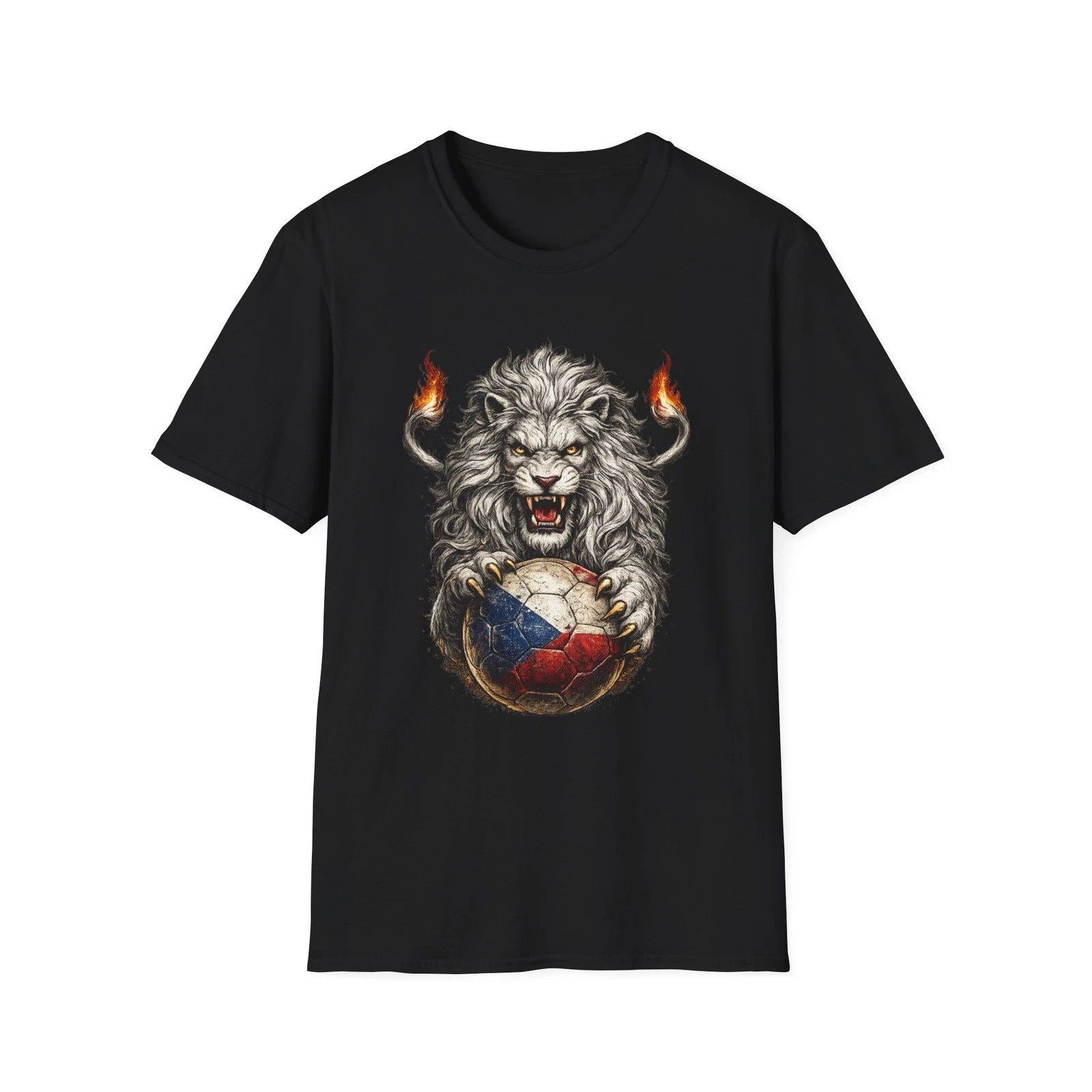 Lion Czech Soccer Ball T-Shirt Czech Flag Football Fan Graphic Tee