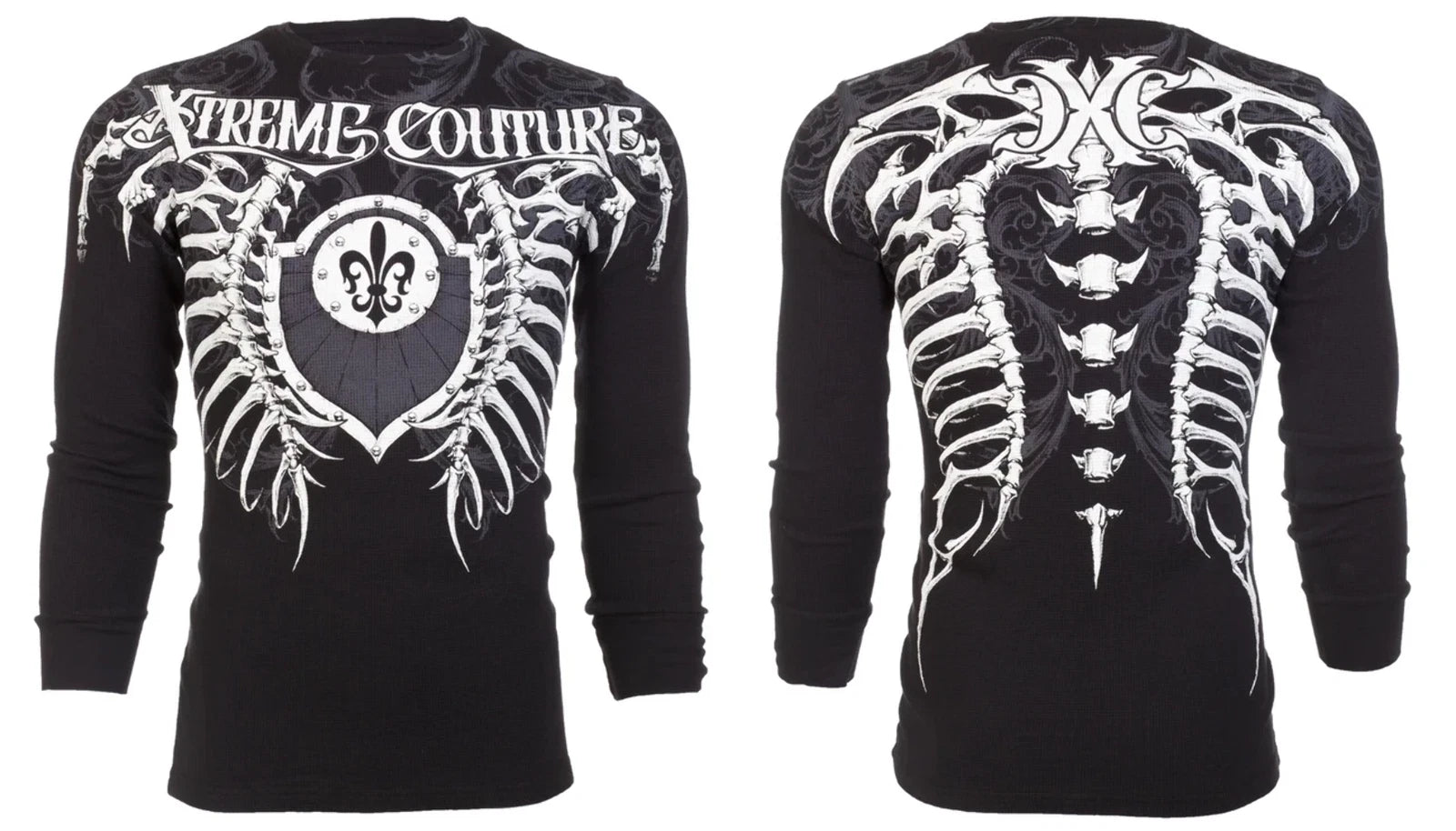 Xtreme Couture AFFLICTION Men's Long Sleeve THERMAL Shirt VERTEBRAE Biker Black