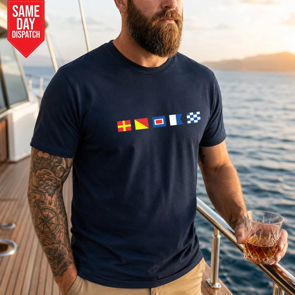 Personalised Nautical Signal Flag T Shirt Printed Custom Your Name Flag Gift Top