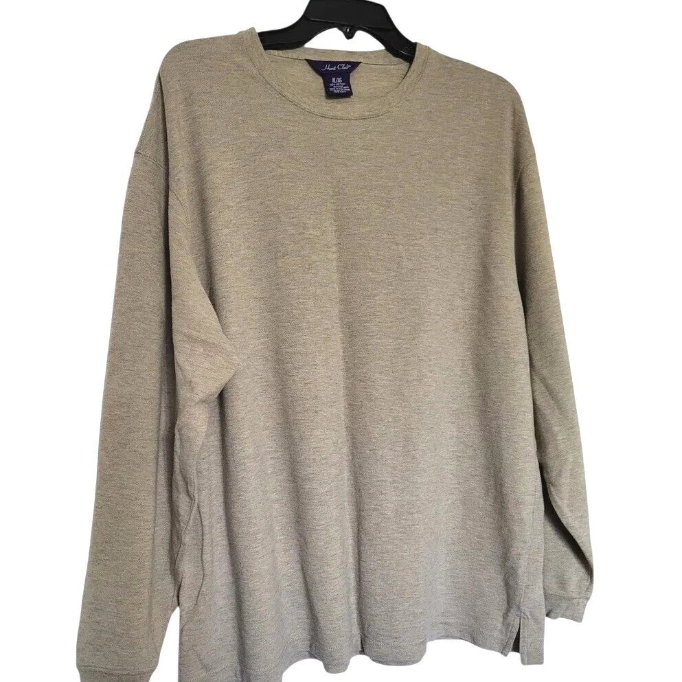 Hunt Club Mens Tan Crewneck Long Sleeve Casual Cotton Classic Shirt XL Vintage