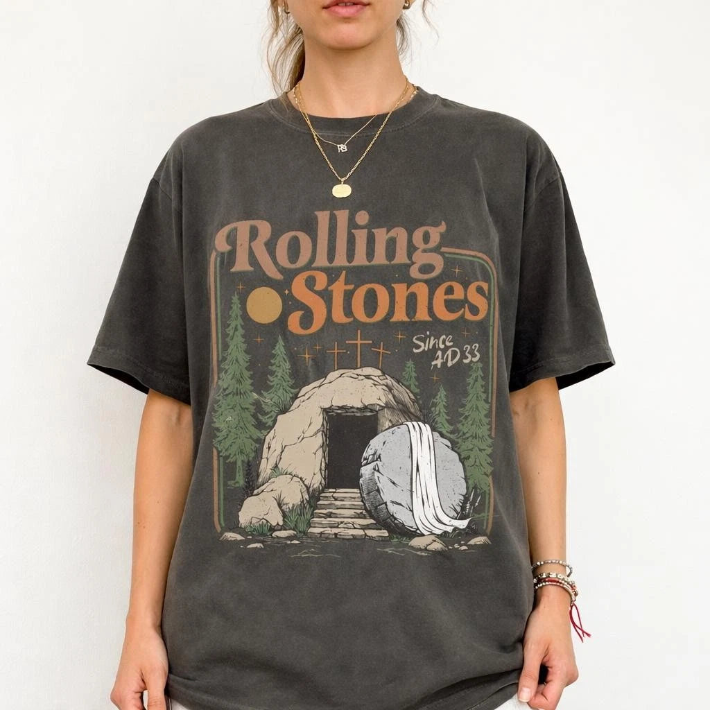 Rolling Christian T-Shirt Trendy Stones Easter Clothing Jesus