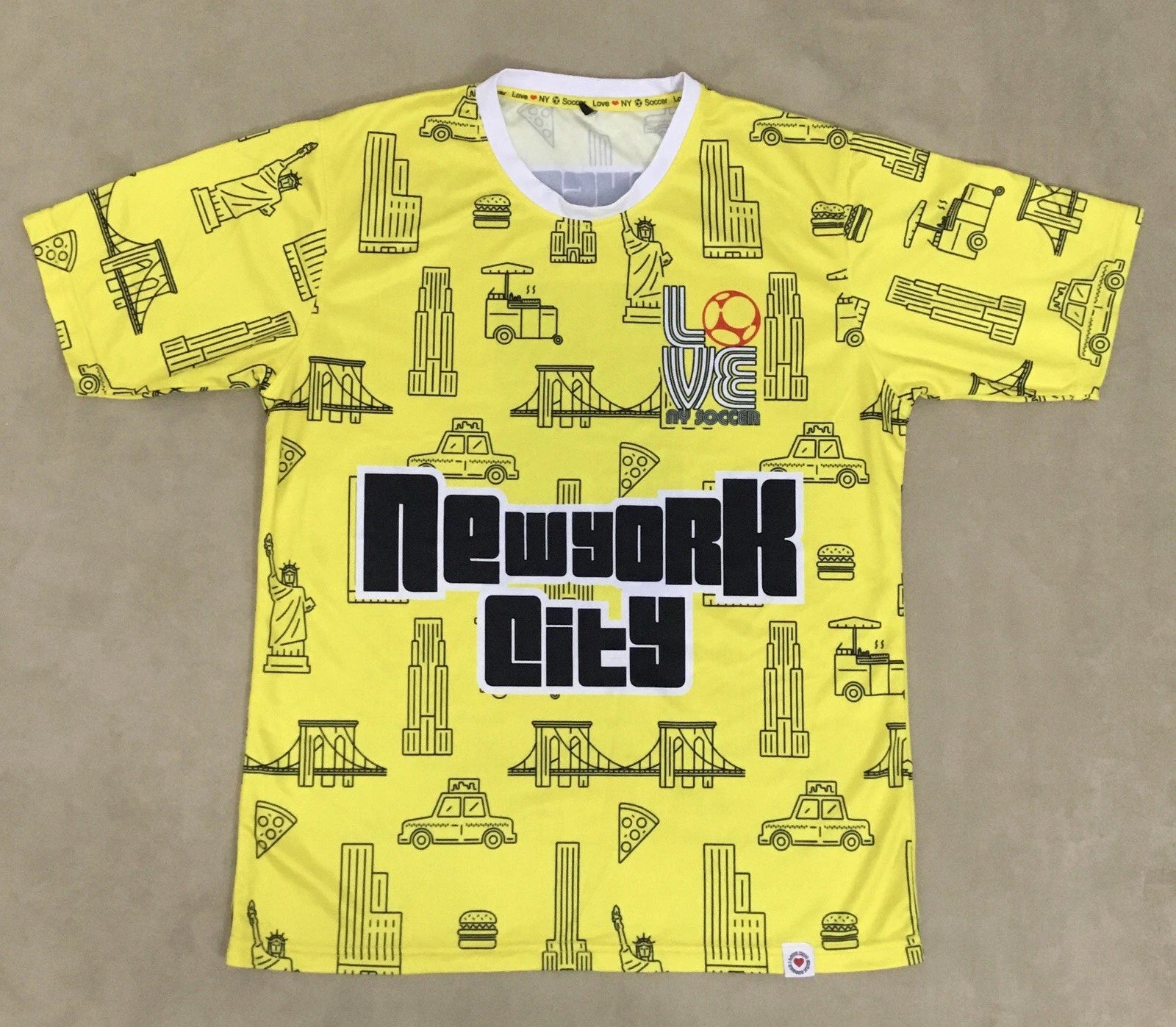 Mens I LOVE NY SOCCER Yellow Jersey Size L - M218