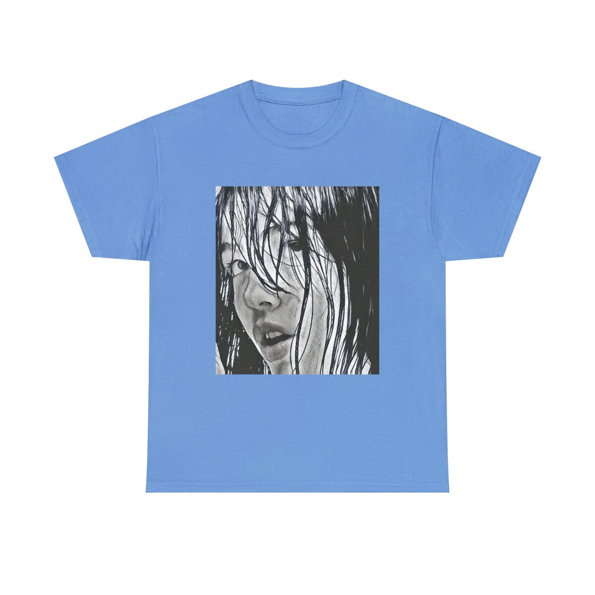 Black & White Drawing of Woman Unisex Heavy Cotton Aesthetic T-Shirt